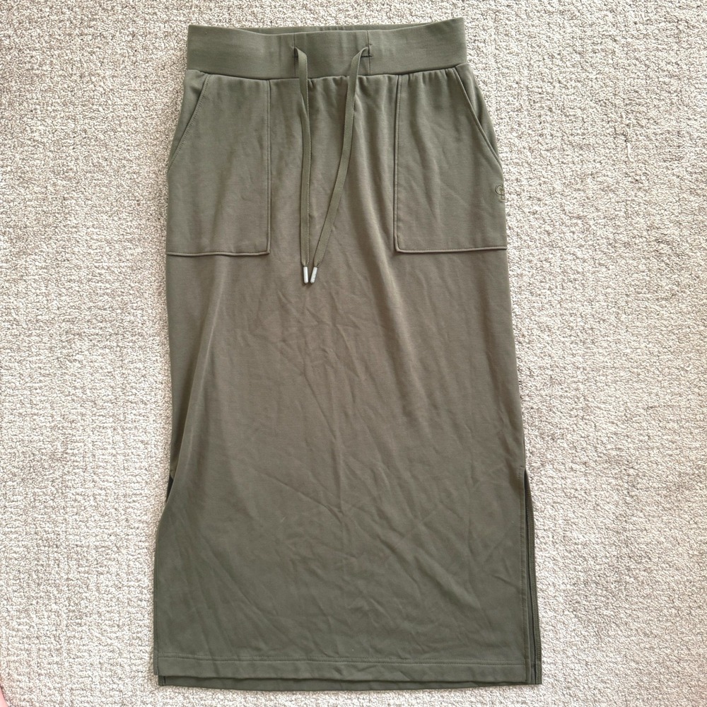 Cozy Earth Brushed Bamboo XS Olive Green Midi Skirt Drawstring Comfy Athleisure